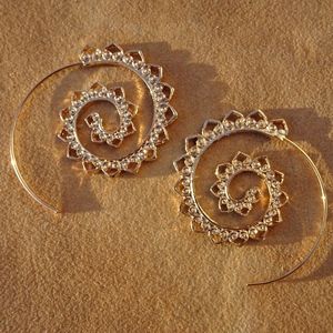 NEW! Boho Hippie Abstract Gold Plated Swirl Artsy Hoop Big Festival Earrings